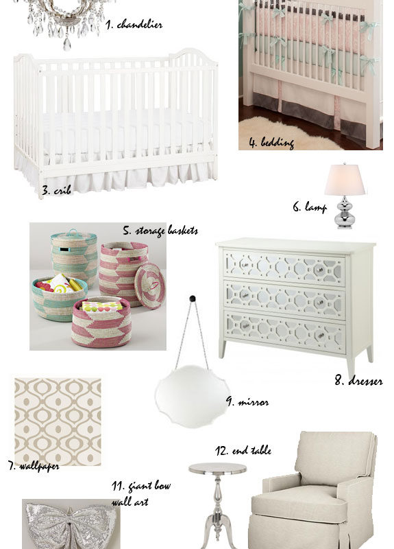modern glamour baby nursery moodboard