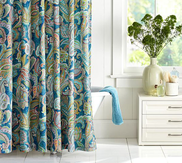 add a colorful shower curtain to add color to a bathroom
