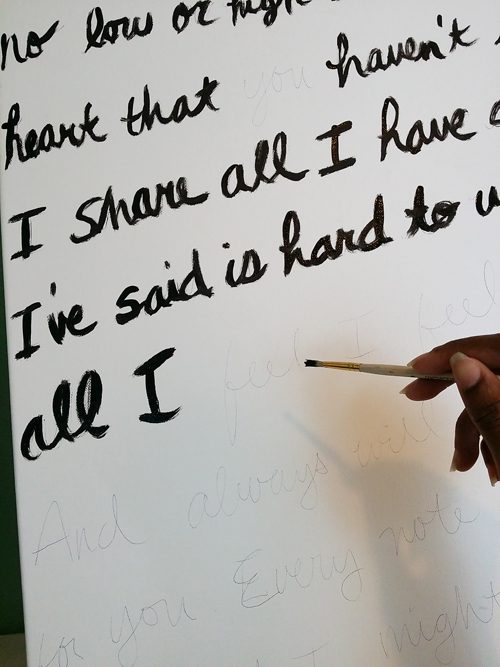 2nd step: go over the words with a paintbrush dipped in paint