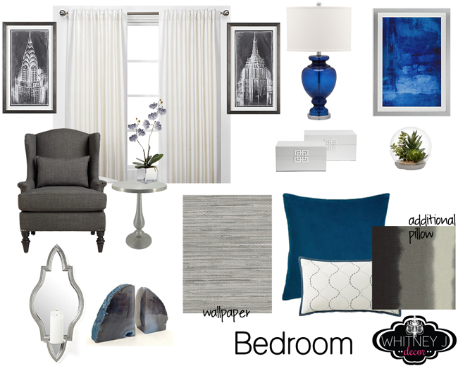 blue and gray bedroom transitional design style
