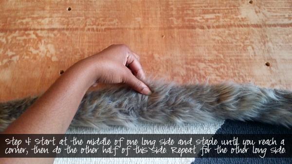 diy bench with gray fur