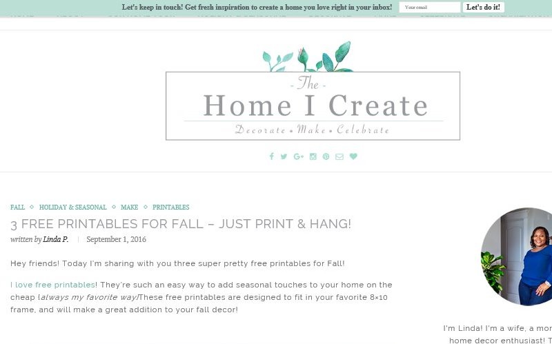 Linda, of the Home I Create - free original printables