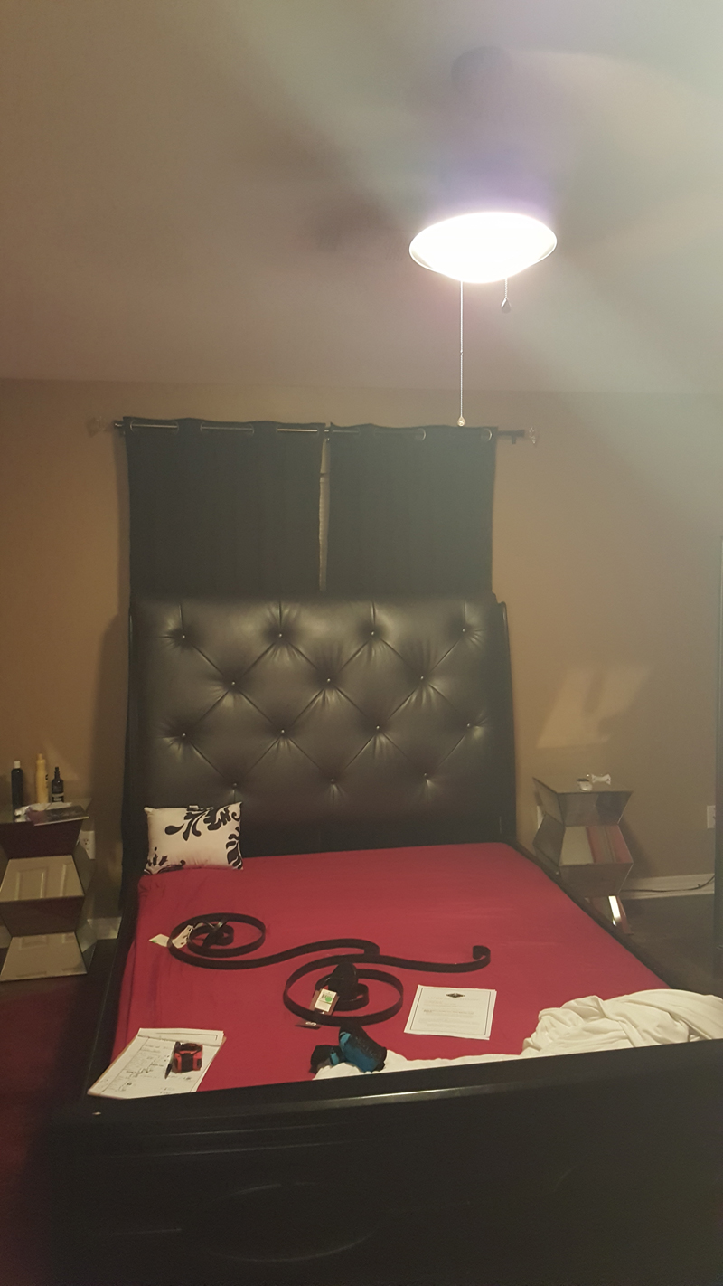 black, eclectic bedroom - before