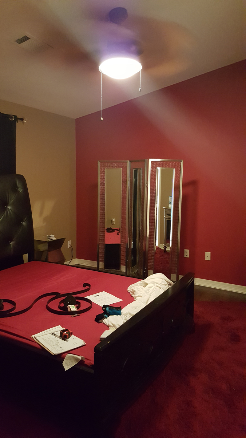 black, eclectic bedroom - before