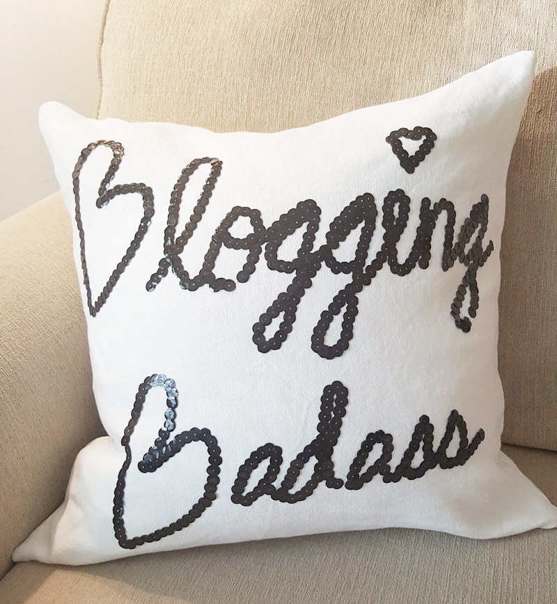 white linen blogging bad*** pillow