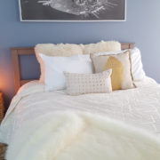 bedroom decor blue bedroom | fur pillows | fur throw