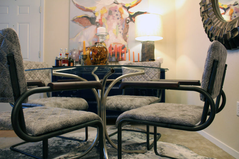 eclectic dining room | zuomod father dining chairs | zuomod pilsner ceiling light