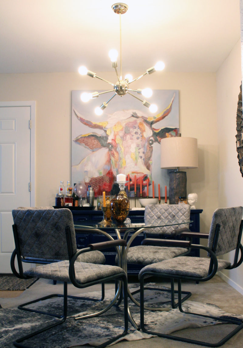 eclectic dining room | zuomod father dining chairs | zuomod pilsner ceiling light