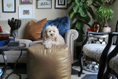 Gold Faux Leather DIY Floor Pouf | Whitney J Decor blog | interior design | interior designer | decorator | faux leather diy floor pouf supplies | faux leather floor pouf | floor pouf | eclectic home decor | diy projects | nola diy | new orleans diy | leather diy projects | living room diy | diy decor | handmade decor | handmade living room decor