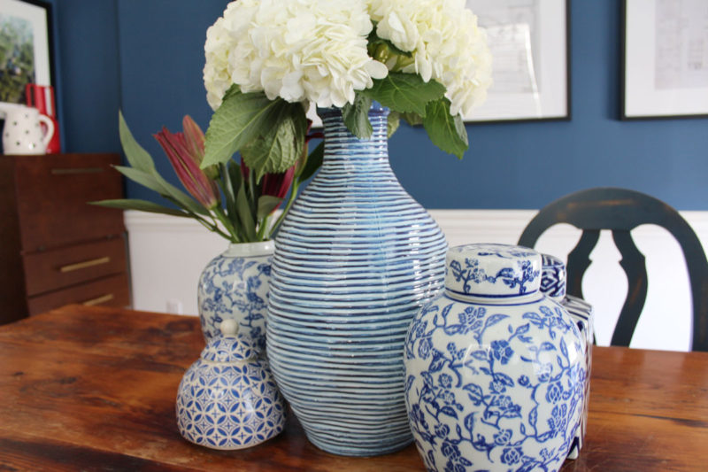 blue transitional dining room