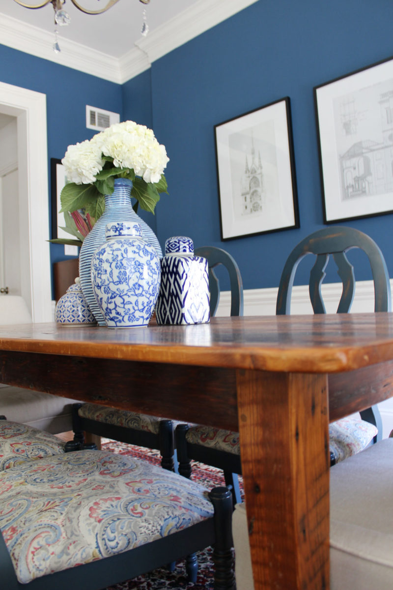blue transitional dining room