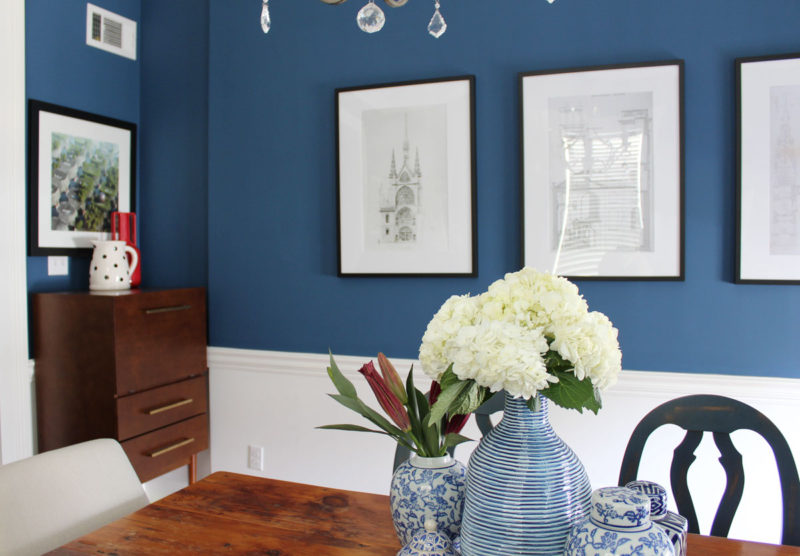 blue transitional dining room