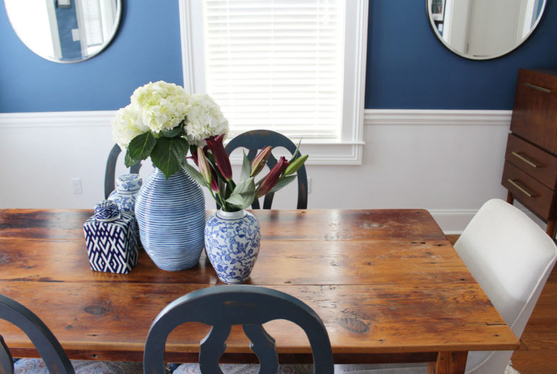 blue transitional dining room
