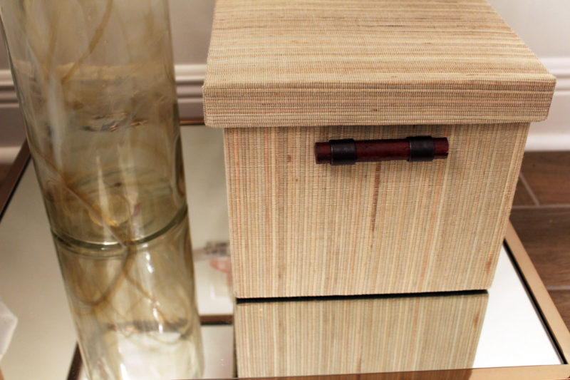 colorful guest bedroom with white walls | gold glass side table