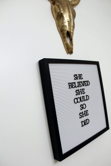 letterboard | colorful guest bedroom with white walls |