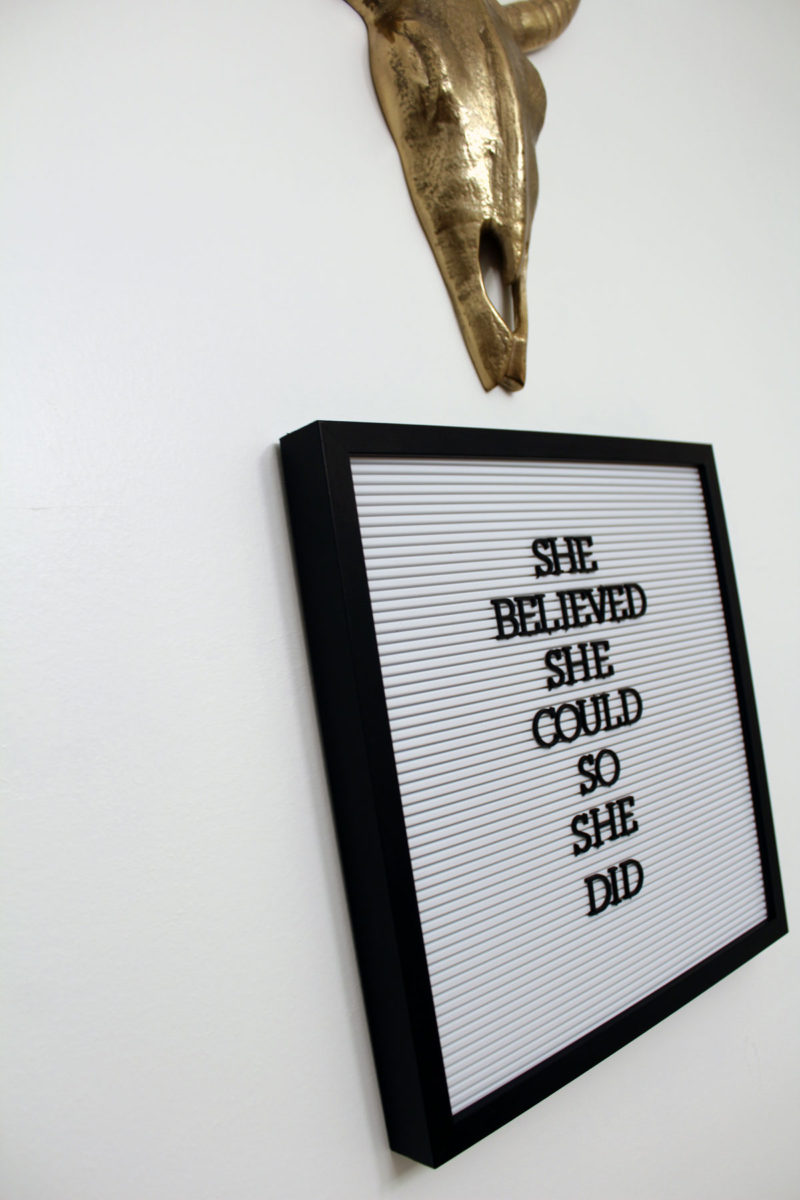 letterboard | colorful guest bedroom with white walls |