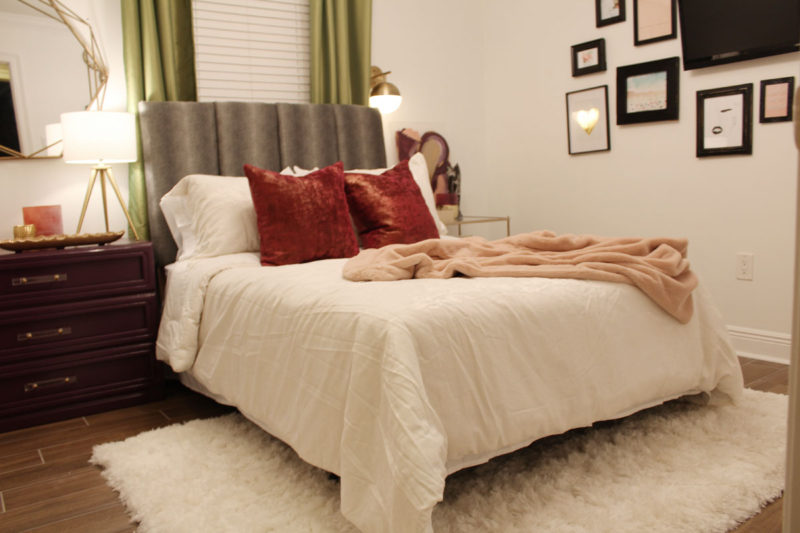colorful guest bedroom with white walls