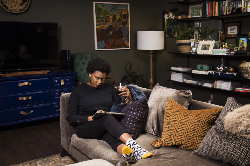 whitney jones | new orleans interior designer | whitney j decor | my living room progress | green walls in living room | green living room | wall shelves | tracking shelving