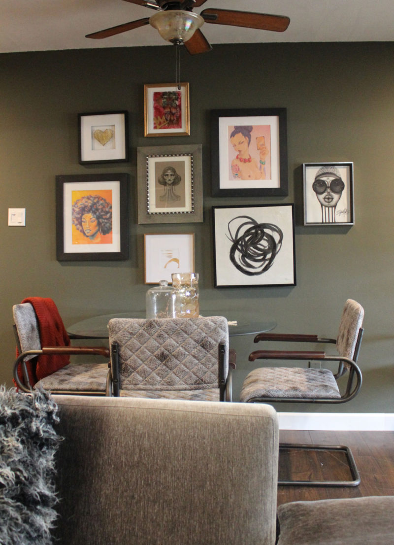 whitney j decor | my living room progress | green walls in dining room | green dining room | gallery wall