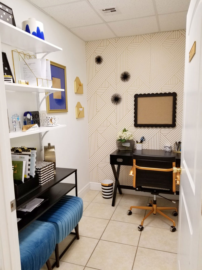 tiny black, white, and gold office transformation | glam office under 50 sqft | tiny office design | small office design | small home office | tiny home office | blue home office | real estate decor | whitney j decor | new orleans decor | new orleans interior designer | black interior designer | nola homes | nola interior designer | new orleans decorator | new orleans interior designer