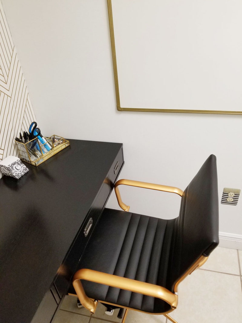 tiny black, white, and gold office transformation | glam office under 50 sqft | tiny office design | small office design | small home office | tiny home office | blue home office | real estate decor | whitney j decor | new orleans decor | new orleans interior designer | black interior designer | nola homes | nola interior designer | new orleans decorator | new orleans interior designer