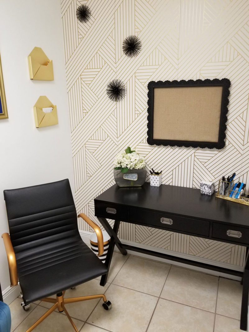 tiny black, white, and gold office transformation | glam office under 50 sqft | tiny office design | small office design | small home office | tiny home office | blue home office | real estate decor | whitney j decor | new orleans decor | new orleans interior designer | black interior designer | nola homes | nola interior designer | new orleans decorator | new orleans interior designer