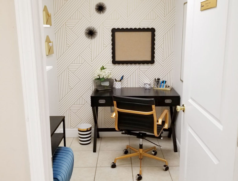 tiny black, white, and gold office transformation | glam office under 50 sqft | tiny office design | small office design | small home office | tiny home office | blue home office | real estate decor | whitney j decor | new orleans decor | new orleans interior designer | black interior designer | nola homes | nola interior designer | new orleans decorator | new orleans interior designer