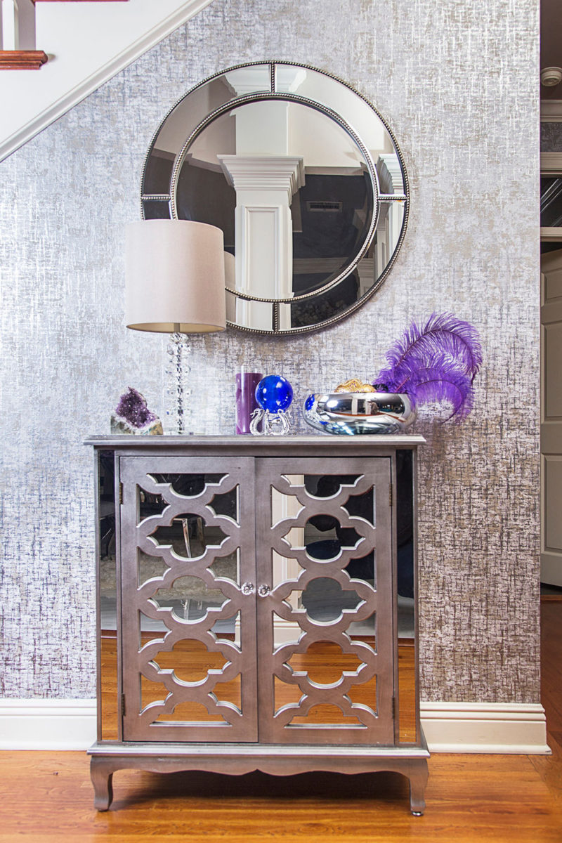 gray and purple entryway