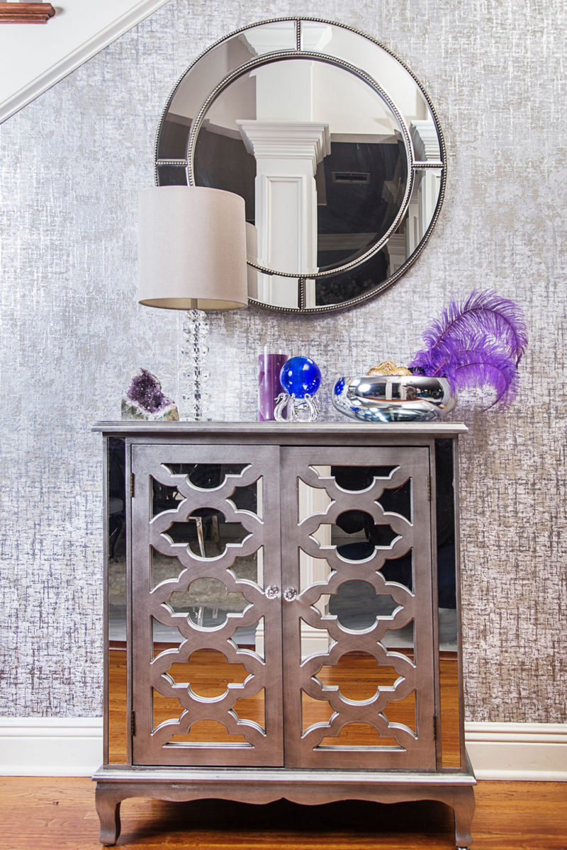 gray and purple entryway