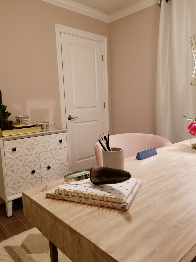soft pink glam home office