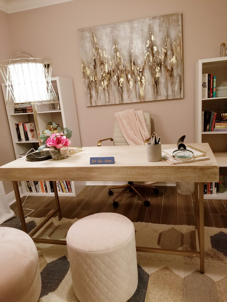 soft pink glam home office