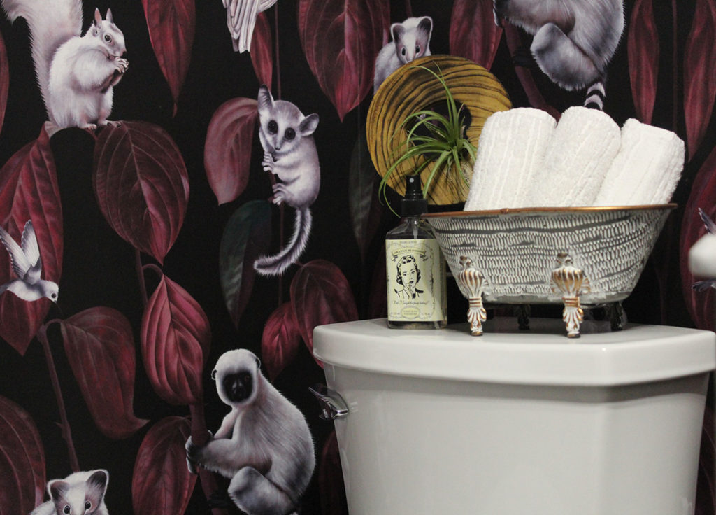 bold wallpaper and toilet