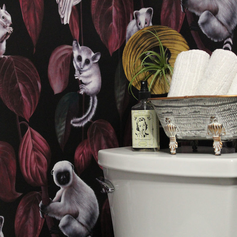 bold wallpaper and toilet