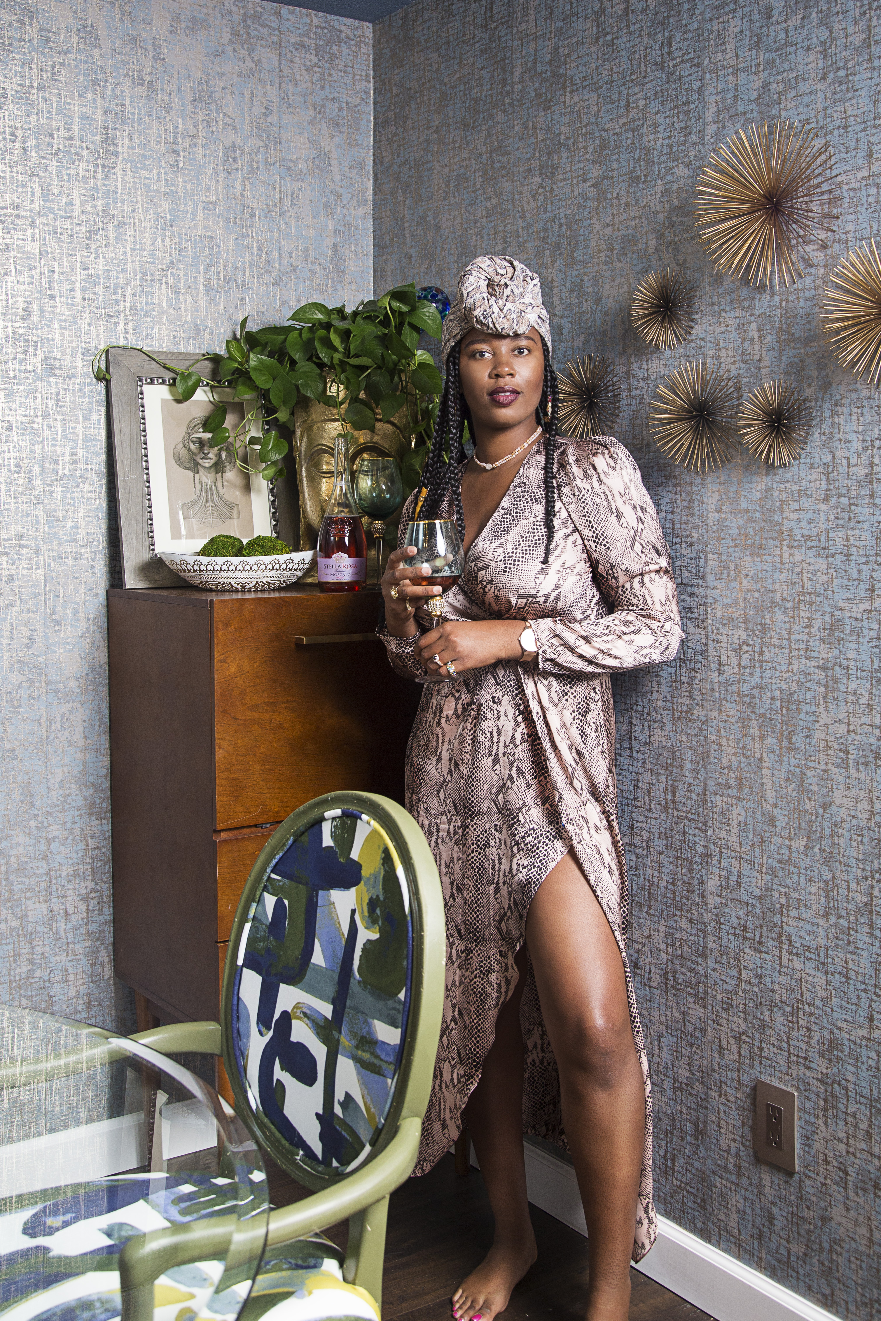 whitney jones in her bold blue dining room