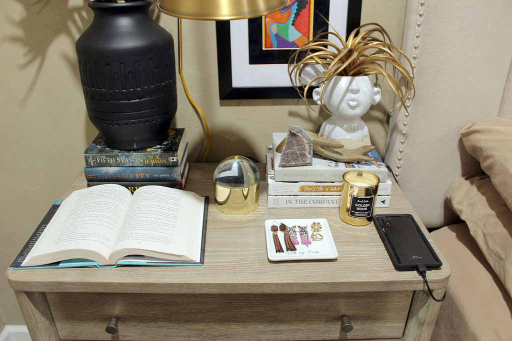 how to style a nightstand, organizing a bedroom