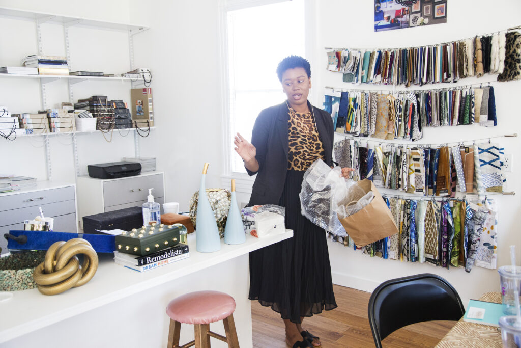 whitney jones hosting a decorating workshop in her design studio