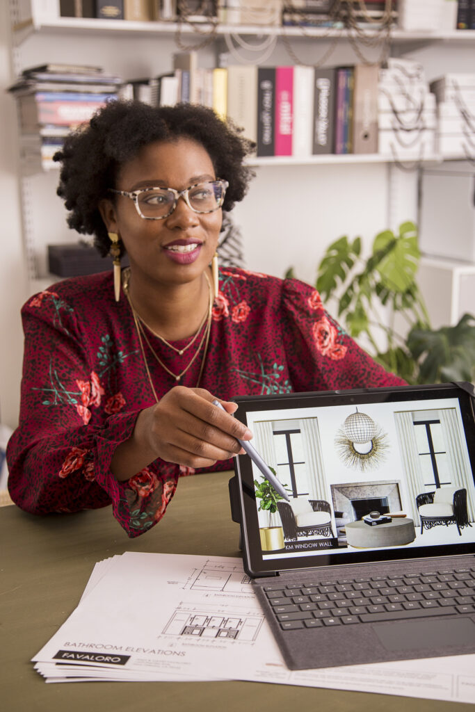 whitney jones, interior designer doing a design presentation