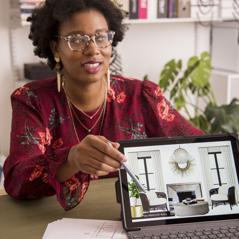 whitney jones, interior designer doing a design presentation