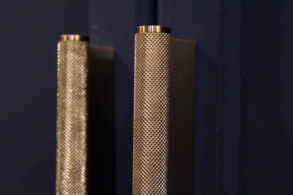 moody living room with blue diy media console